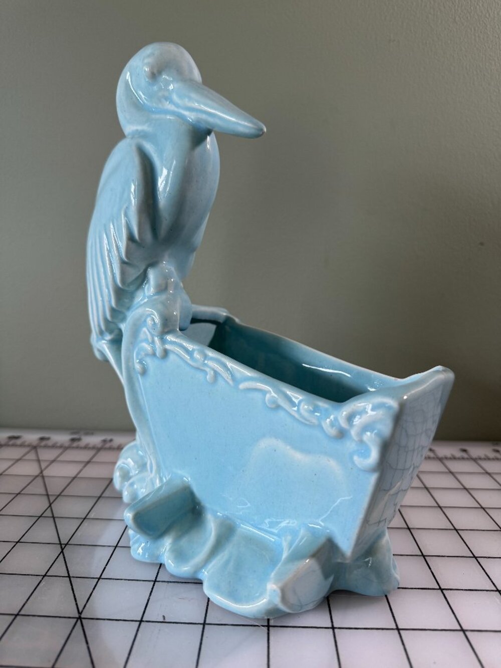 Vintage Haeger Pottery Blue Stork & Bassinet Nursery Planter USA